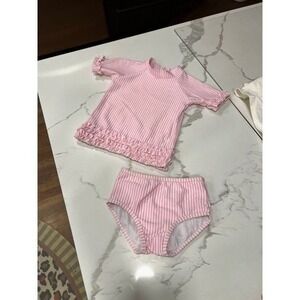 RUFFLE BUTTS ORCHID SEERSUCKER RUFFLED RASH GUARD BIKINI 3T